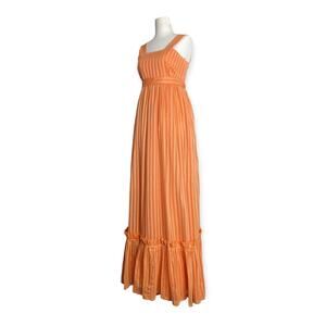 Vintage 70s Peach Maxi Tie-Back Ruffle Pinafore
